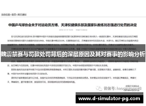 魏震禁赛与罚款处罚背后的深层原因及其对赛事的影响分析