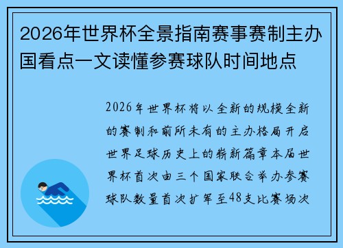 2026年世界杯全景指南赛事赛制主办国看点一文读懂参赛球队时间地点