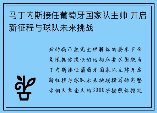 马丁内斯接任葡萄牙国家队主帅 开启新征程与球队未来挑战